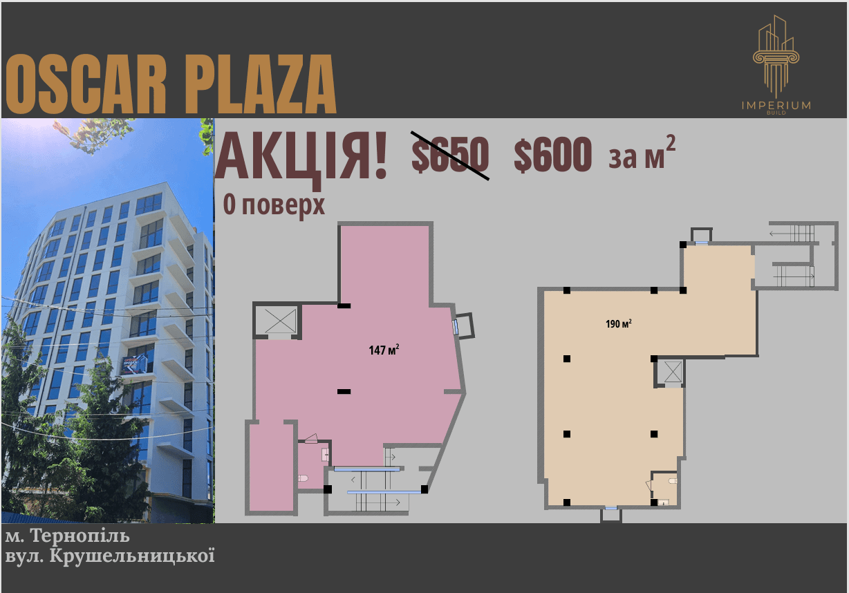 АКЦІЯ: OSCAR PLAZA — 0 поверх (147 м² та 190 м²)